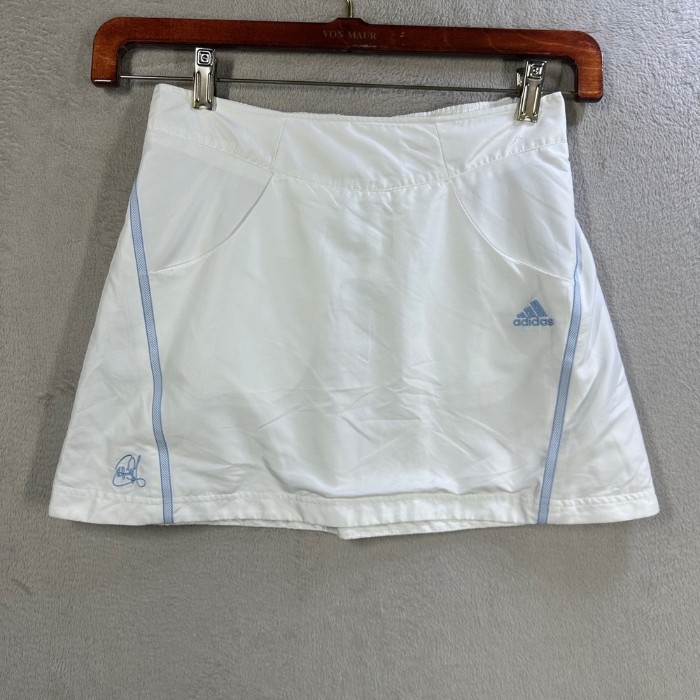 Adidas Climalite White Tennis Skort Blue Trim Built-in Shorts Women Medium